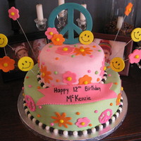 Peace & Flowers Birthday Cake Birthday cake for friend's daughter. WASC Cake, mmf, Wilton fondant & buttercream accents.