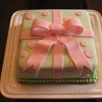 Course 3 Bow Cake First cake for Wilton Course 3. 8-inch square WASC cake. Green is mmf, pink is WIlton Fondant. First time working with Wilton fondant. Not...