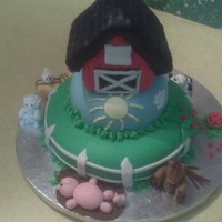 Farm Cake A farm cake for my husband's grandson's third birthday. My hubby made the chicken. he was so proud!