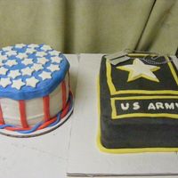 Army Logo & Flag Cake Army logo with Dog tags. half vanilla & half choco. cake, BC icing. Gumpaste dog tags. MMF star, trim, & US ARMY print. Flag cake...