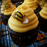 Bee Hive Cupcakes buttercream beehive with jelly bean bees with almond sliver wings
