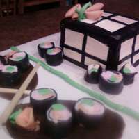 Sushi For Two absolutly everything is edible. and delicious. lantern is carrot cake with cream chess frosting, sushi plates and soy sauce bowls are 100%...