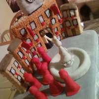 Perfect Timing... Chocolate cake with marble fondant, rice krispy treat buildings and fountain; covered in tinted fondant with fondant window flags and flags...