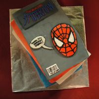 The Amazing Spider-Man Each 'stack' was one layer of cake covered in vanilla butter cream, then fondant. (Two white, two chocolate.) I used a pasta...