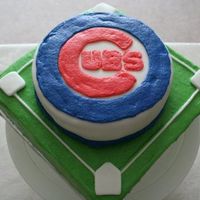 Cubs Cake Birthday cake for a Chicago Cubs Fan. 6" round, 1 layer torted. Cherry Vanilla cake with Vanilla BC covered in fondant. Logo...
