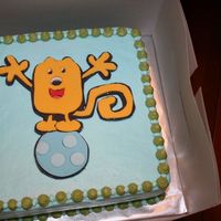 Wow Wow Wubbzy 8" square, 2 layers white cake with strawberry filling and vanilla buttercream. The client requested a Wubbzy theme including the &#...