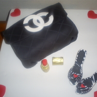 Channel Purse & Zebra Shoes I made this purse & shoes in a cake class.the purse was butter cake w/buttercream icing covered w/ black fondantThe shoe & lip...