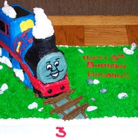 Thomas The Train Chocolate and vanilla cake with butter cream icing.