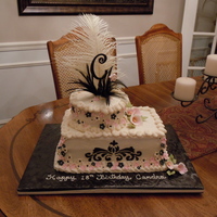 Candra's 18Th Chocolate, Strawberry, Vanilla cake with buttercream icing. gumpaste flowers. Not what she had invisioned but I didn't have much time...