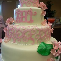 Hydrangea Garden Wedding Hydrangea blossoms and leaves all handmade gum paste; overlay and monogram cut on cricut; all airbrushed.