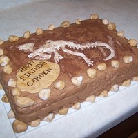 Dinosaur Fossil Birthday Cake Made for a 6-year-old's birthday. He was very into dinosaurs as you can tell! Vanilla cake, Chocolate buttercream frosting, fondant...