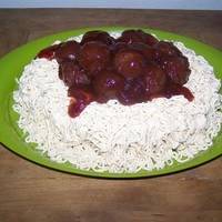 Spaghetti And Meatballs Cake Made for an auction at my churches Parents Day Out programs spaghetti supper fundraiser. Vanilla cake, buttercream "noodles",...