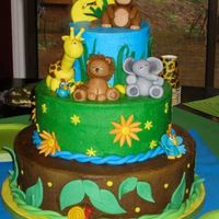 Aidan's Jungle Cake Well, deep breath... Here is my very first cake. It was for my son's second birthday. I've been nervous about even posting it...