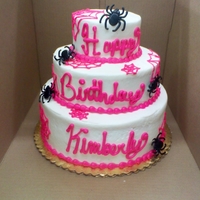 Girly Spider Cake 10" chocolate, 8" white, 5" white, buttercreme icing