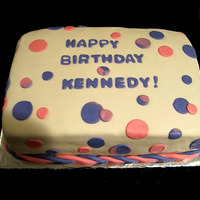 Birthday Polka Dots Chocolate cake with raspberry cream filling. Covered in fondant, with fondant decorations.