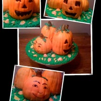Pumpkin Patch Cake We made this one for my mom's church's Halloween party. Two of the cakes are chocolate and two are yellow cake.