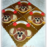 Monkey Cookie Kindergarten Graduation These Monkey Cookies were made for KIndergarten "Graduation" - each cookie has the child's name at the top on a gumpaste...