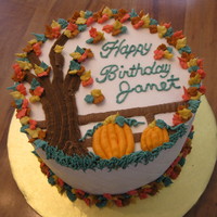 Fall Birthday Cake White vanilla cake filled with strawberry iced with vanilla buttercream.