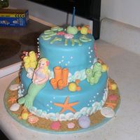 Mermaid Cake Inspired by Nunuk's mermaid cake. Vanilla with chocolate ganache filling covered in MMF. All decorations are gumpaste.