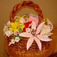 Basquet Of Flowers It was 100% edible, basquet made by hand out fondant strips, the handle was made out of gum paste, the gum paste flowers of various colors...
