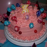 Pink Lollipop! My daughters 3rd b-day all she wanted was a pink cake...her favorite candies are lollipops so I put them together!