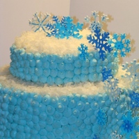 Snowfall color flow snowflake, coconut on top of the layers and the rest is buttercream.