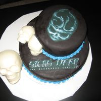 Skeleton Cakes This was a cake for my friends birthday. The name of his band is SicksDeep so I used an edible image for that and the skeleton on top is...