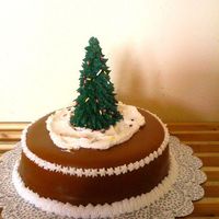 Christmas Tree Yellow cake with buttercream icing. Chocolate colored fondant. Used ice cream cone to create the christmas tree. Made it for a friend.