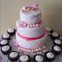 Olivia's Christening Cake Made for a friends baby girls christening. The only specification was butterflies.3 tier madeira with vanilla buttercream and strawberry...