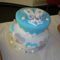 Whimsical Engagement Cake Made for a friends engagment, colours to match the invites. I actually iced the bottom tier twice as i didnt like the finished effect the...