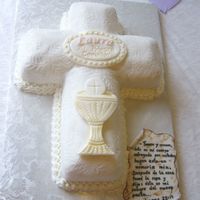 Cake Covered With Fondant Decorations Also Made Out Of Fondant The Golden Color On Chalice And Name Tag Were Done With Wilton Dust Wha Cake covered with fondant. Decorations also made out of fondant. The golden color on Chalice and name tag were done with Wilton dust. What...