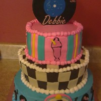 1950's Theme Cake This is a 1950's theme cake bottom layer vanilla, middle layer chocolate, top layer carrot cake with fondant and gumpaste accents. The...