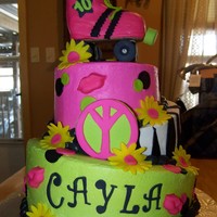 80's Theme Roller Skate Party This topsy turvy cake was an 80's theme roller skate party, with hot pink lips and peace signs