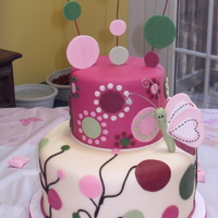 Rasberry Swirl Cake This was made to match the baby's bedding. Bottom is 10" top is 6". Butterfly and top circles are a fondant/gumpaste mix,...