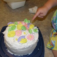 Coopers First Cake! I baked and iced. He smeared the icing around and picked out what flowers he wanted to put on it. He was so proud! He's my 2 1/2 year...