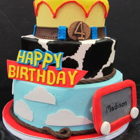 Toy Story Backdrop Cake This 3 tier cake is a Toy Story backdrop cake. The client was adding some small figurines to the top. The small cake is similiar to Jessie...