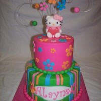 Hello Kitty This was for my daughter's 3rd birthday. Buttercream with fondant accents and a Marshmallow Hello Kitty lollipop.