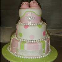 Lime And Pink Baby Christening Cake 