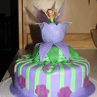 Tinkerbell Birthday Cake Chocolate cake with buttercream icing, decorated with fondant, Top flower made from gumpaste, Tinkerbell is non edible.