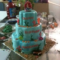 Little Mermaid We used the petal pans for this cake and marbled blue, teal and white fondant to cover the cakes. Most decorations were made out of Candy...