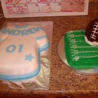 Boy First Birthday we used wiltons t-shirt pan. butter cake with buttercream icing and fondant. the field was a 9inch butter cake with buttercream icing piped...
