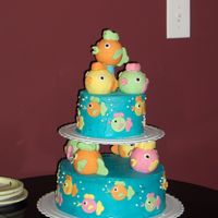 Fun With Fish Yellow and chocolate cake with buttercream and fondant decorations