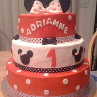 Minni Mouse Cake Thanks to everyone who posted their beautiful Minnie Mouse Cakes. This is my first 3 tier cake. I used 12, 10 and 8 in pans. Cake was cover...