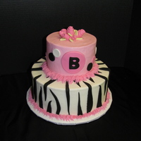 Zebra Striped Polka Dotted Baby Shower BC with fondant polka dots, zebra stripes, and roses.