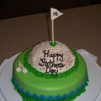Fathers Day Golf Cake Made this for my hubby, as he loves to play golf. Bottom is devil's food with cream cheese filling, covered in MMF. Ball is french...