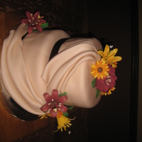 Fall Flowers Cake covered with Fondant. Flowers made of gumpaste. First time using all gumpaste for flowers.