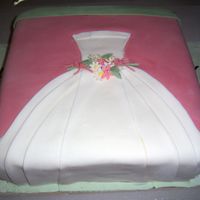 Wedding Dress Cake 2 layer 12" square WASC variation with gumpaste flowers. Pink background and wedding dress are both fondant.