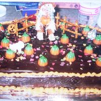 Pumpkin Patch Birthday Cake Scarecrow in the Pumpkin Patch. The scarecrow was from a flower arrangement and the pumpkins are honey/candy corn that you can get during...
