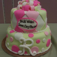 Best Wishes, Susan & Cory! Bottom tier is WASC with PB cup buttercream filling and top tier is Chocolate WASC with plain buttercream. All accents are fondant....