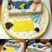 Splish Splash Bubble Bath Rubber ducky bath time for baby shower. Lemon cake with buttercream icing and fondant characters. Bath tub is red velvet cake, fondant...